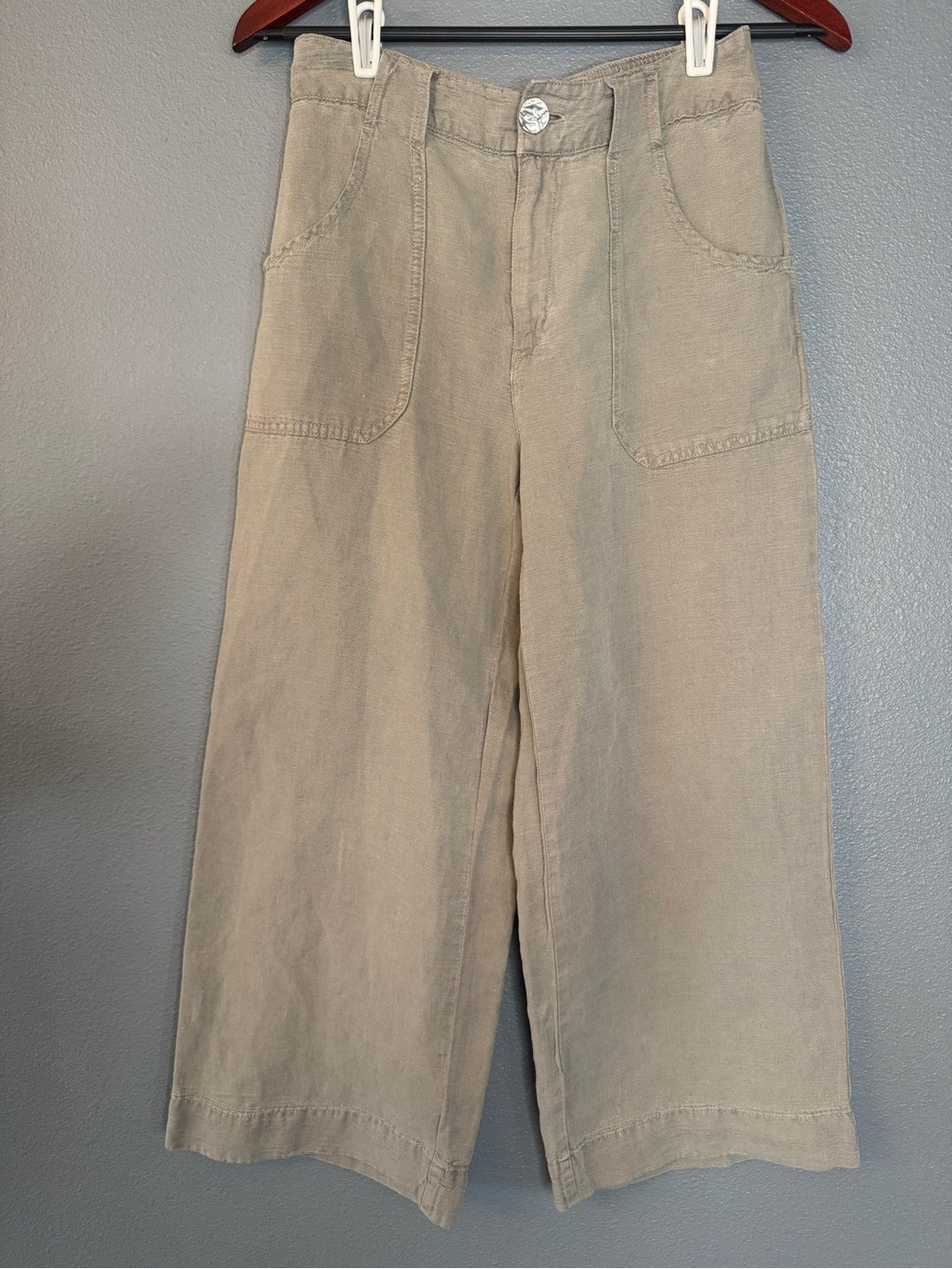 Joie Linen Lyocell Wide Leg Pants Womens US 4 Taupe Crop Elastic Back Pockets